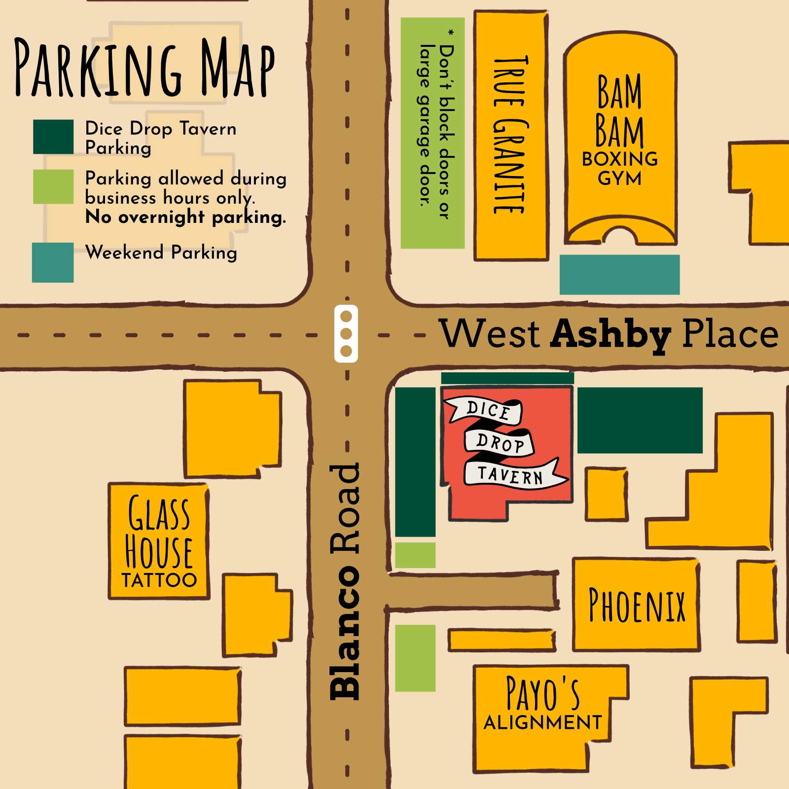 Illustrated parking for Dice Drop Tavern
